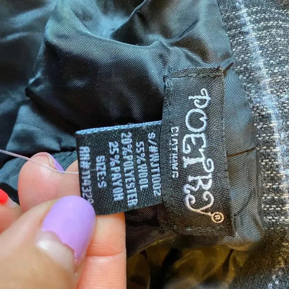 Poetry Wool Blend Plaid Midi Jacket Dress S Pocket Belt Short sleeve 3 Button - Picture 4 of 6